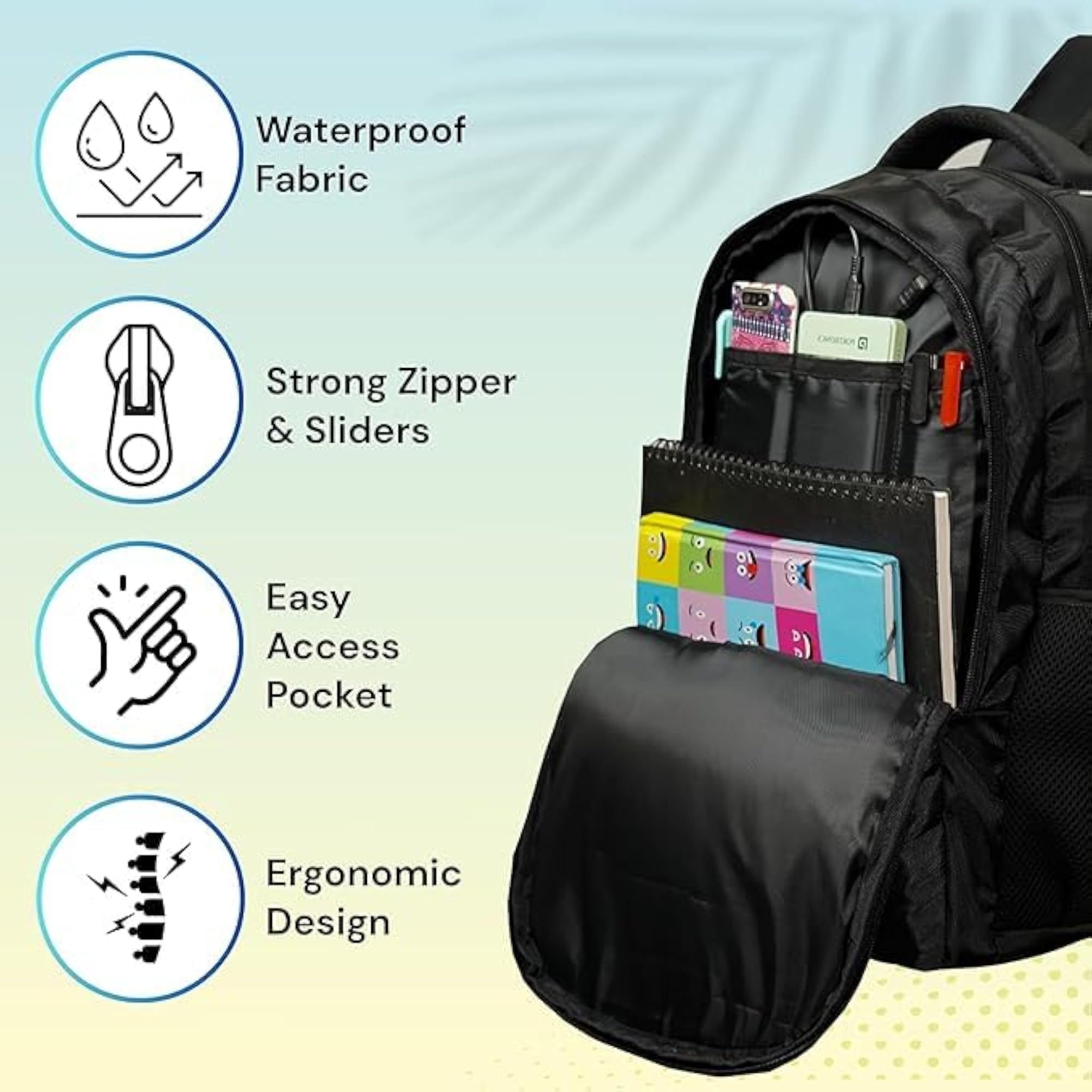 Stylish Black Printed Backpack for Boys & Girls